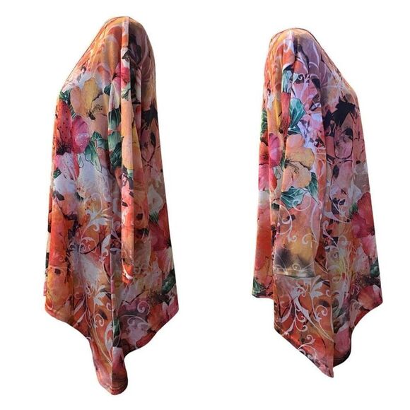 Indigo Soul Floral 3/4 Sleeve Shark bite Hem Top Sz 2XL - Picture 3 of 12